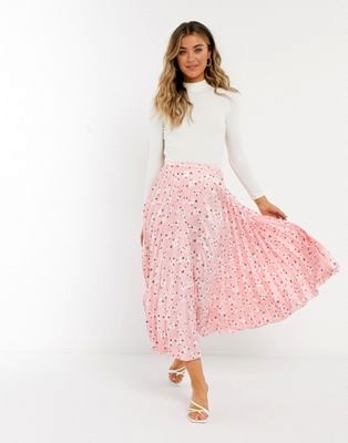 Атласная юбка миди с цветочным принтом розового цвета