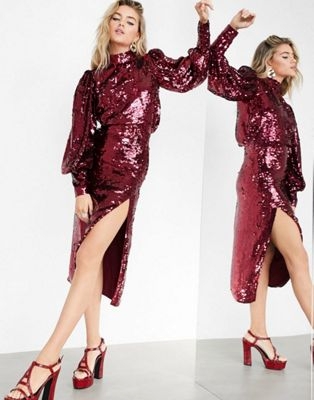 EDITION top & midi skirt co-ord in burgundy sequin