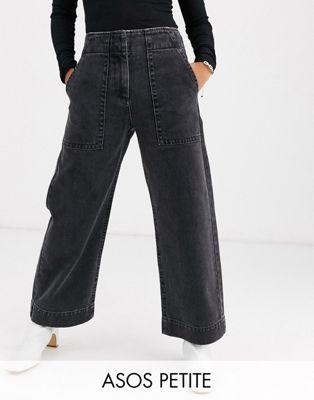 Черные укороченные широкие джинсы Petite  Каширская
