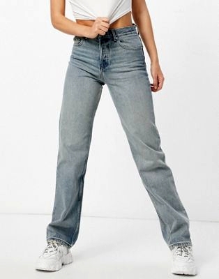 Прямые джинсы винтажного выбеленного цвета со средней посадкой в стиле 90-х