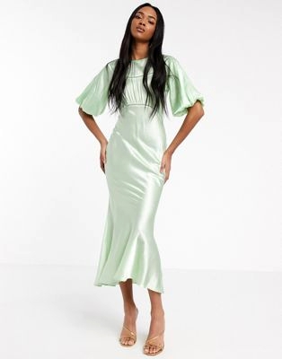 Зеленое атласное платье миди с  Можайский