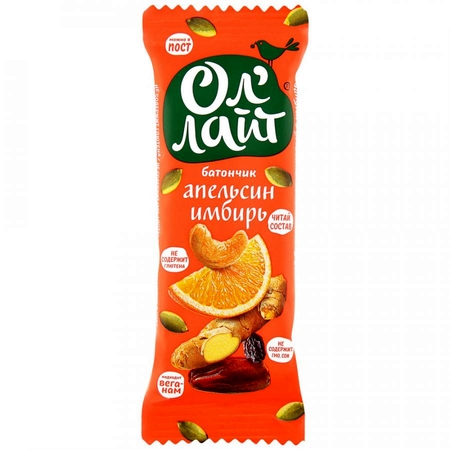 Батончик фруктово-ореховый Ол'Лайт Апельсиновый с  Теплый стан