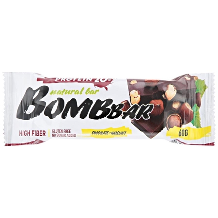 Батончик Bombbar протеиновый Шоколад-фундук неглазированный
