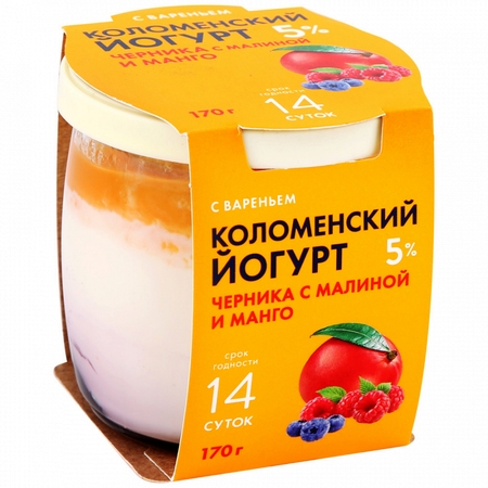 Йогурт Коломенское Черника-Малина-Манго 5% 170